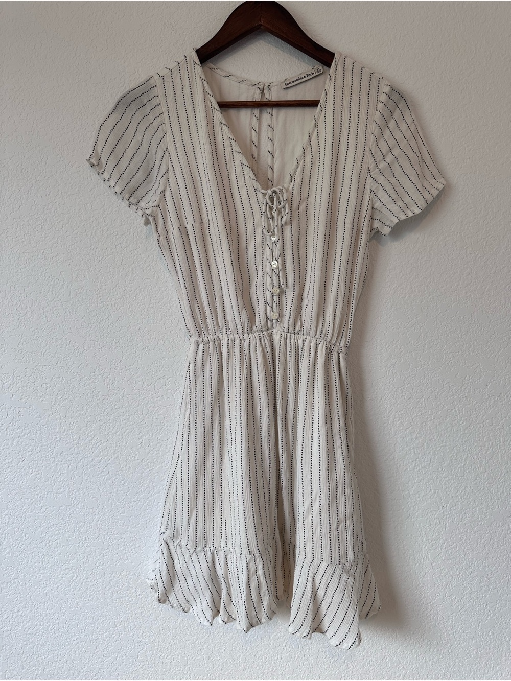Abercrombie & Fitch Cream Striped Lace-Up V-Neck Dress